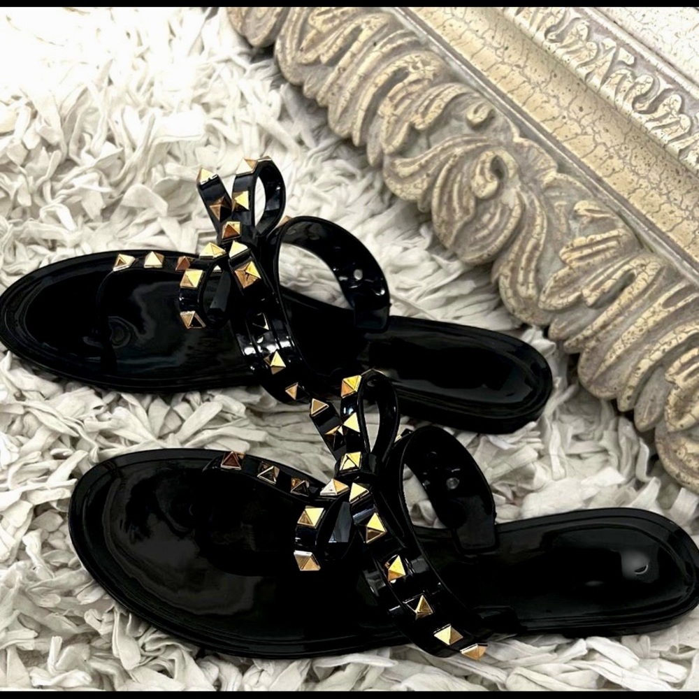 Black Studded Bow Slide Sandals